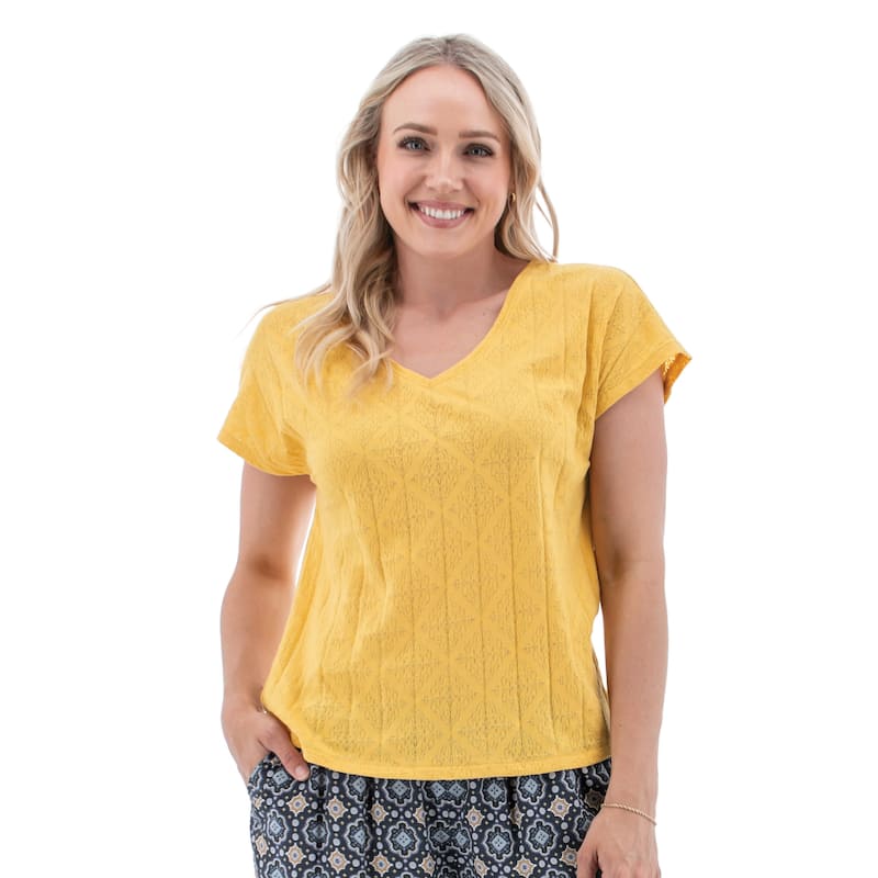 Aventura Women's Maitland V-Neck Burnout Top - Golden Cream - M