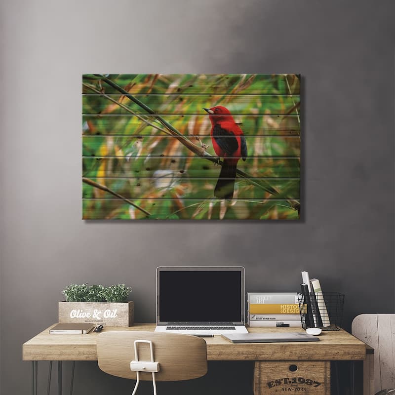 Red Tanager Bird Print On Wood by Jane Rix - Multi-Color