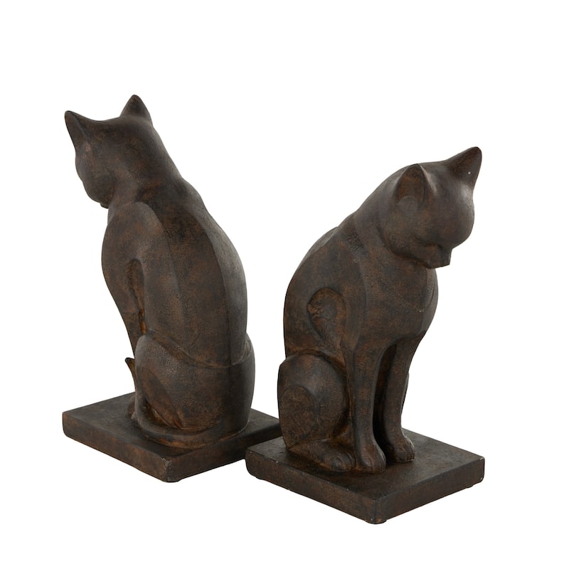 Resin Cat Frowning Bookends with Copper Accents - Set of 2 Dark Brown - Roche River Decor - 3"W x 5"L x 8"H