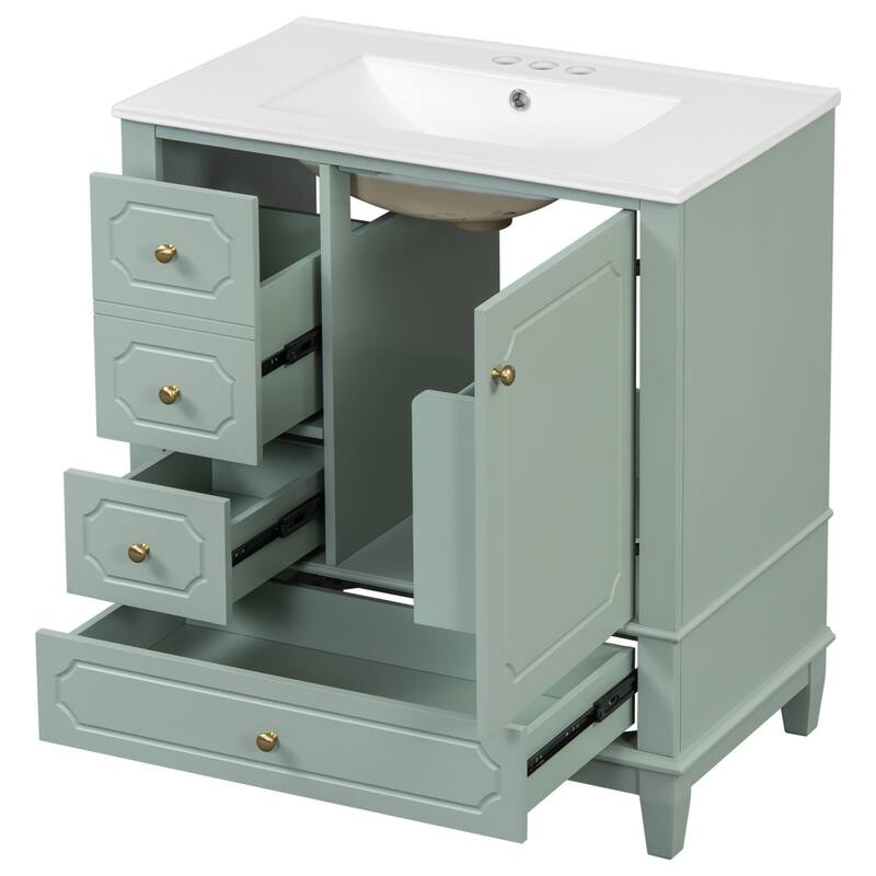 30 " Bathroom Vanity with Sink, Drawers, and Storage Shelves