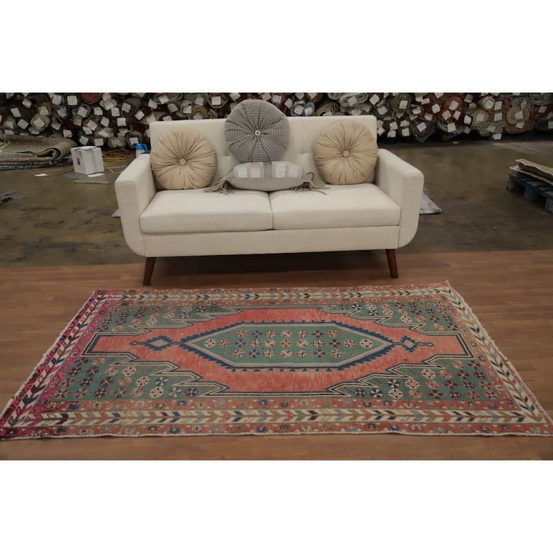 Hand Knotted Oriental 100% Wool Carpet Traditional Medallion Oranges & Rust Hamedan Area Rug - 6' 7'' X 3' 11''