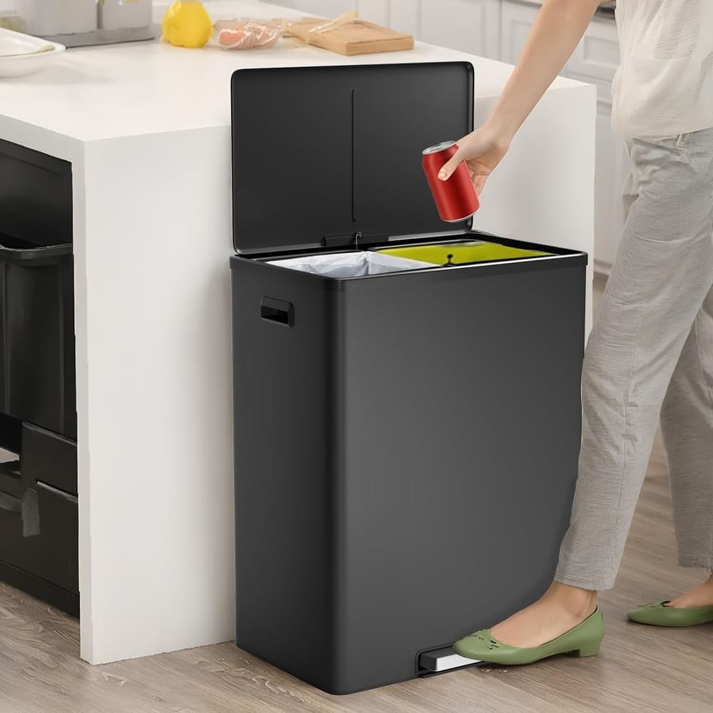 2 x 8 Gal (2 x 30L) Trash Can, for Kitchen, Home, Office (Black)