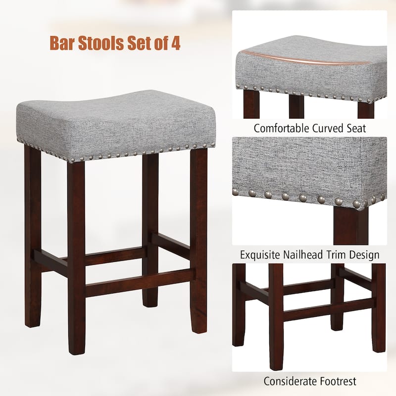 Gymax Set of 4 Bar Stools Counter Height Saddle Kitchen Chairs w/