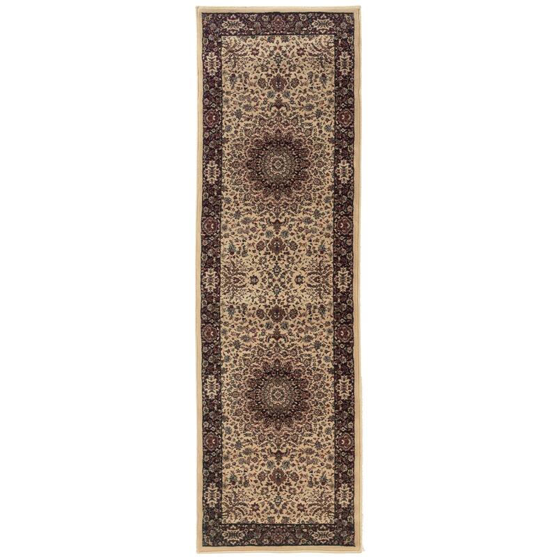 Style Haven Annapolis Persian Flair Blue/ Red Rug - 2'3" x 7'9" Runner - Cream/Black - Runner/Rectangle