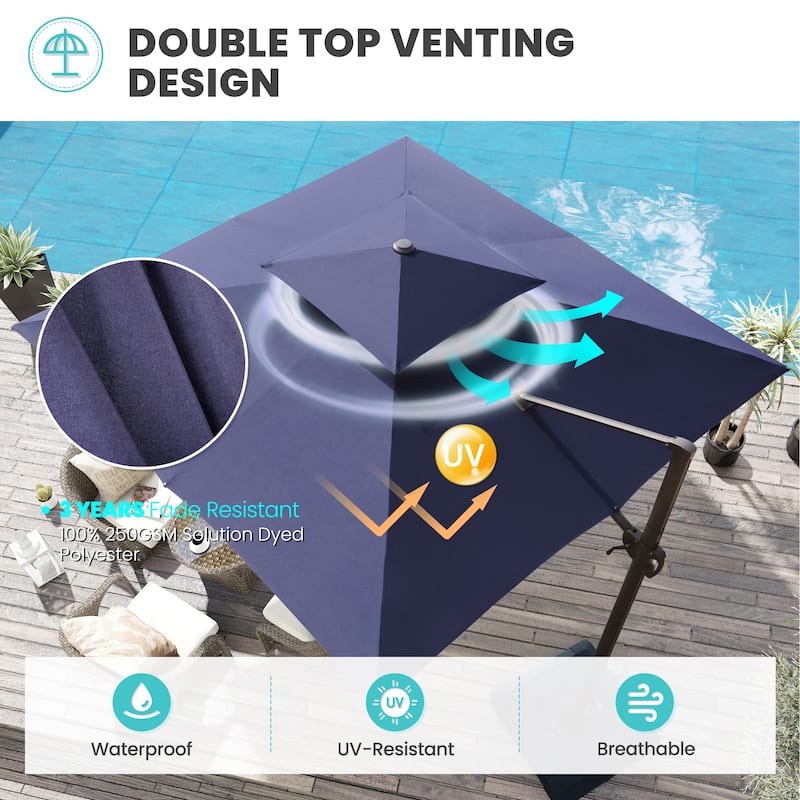 11 x 11 FT Outdoor Patio Cantilever Umbrella with Crank and 360 Degrees Rotation