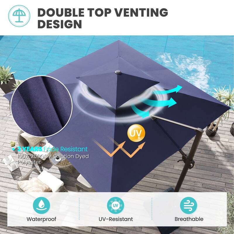 11 x 11 FT Outdoor Patio Cantilever Umbrella with Crank and 360 Degrees Rotation