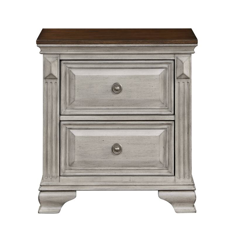 Traditional Two-Tone 1pc Nightstand w/ 2 Drawers in Gray & Brown for Elegant Bedroom