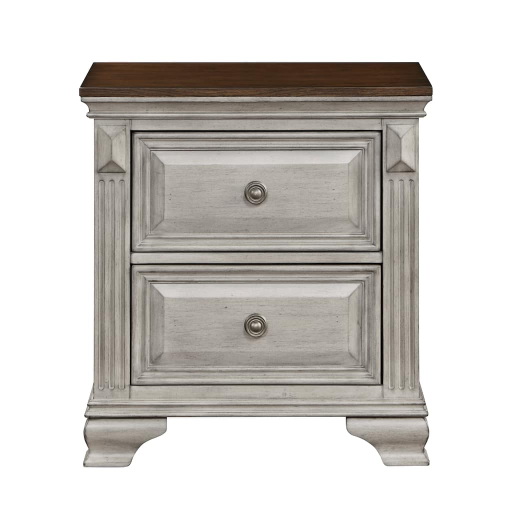 Traditional Two-Tone 1pc Nightstand w/ 2 Drawers in Gray & Brown for Elegant Bedroom