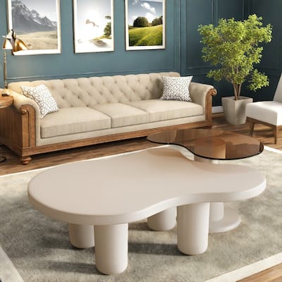 62.99" MDF 2-Piece Coffee Table with Round Edges, White MDF Tops , Easy Assembly & Space-Saving Design