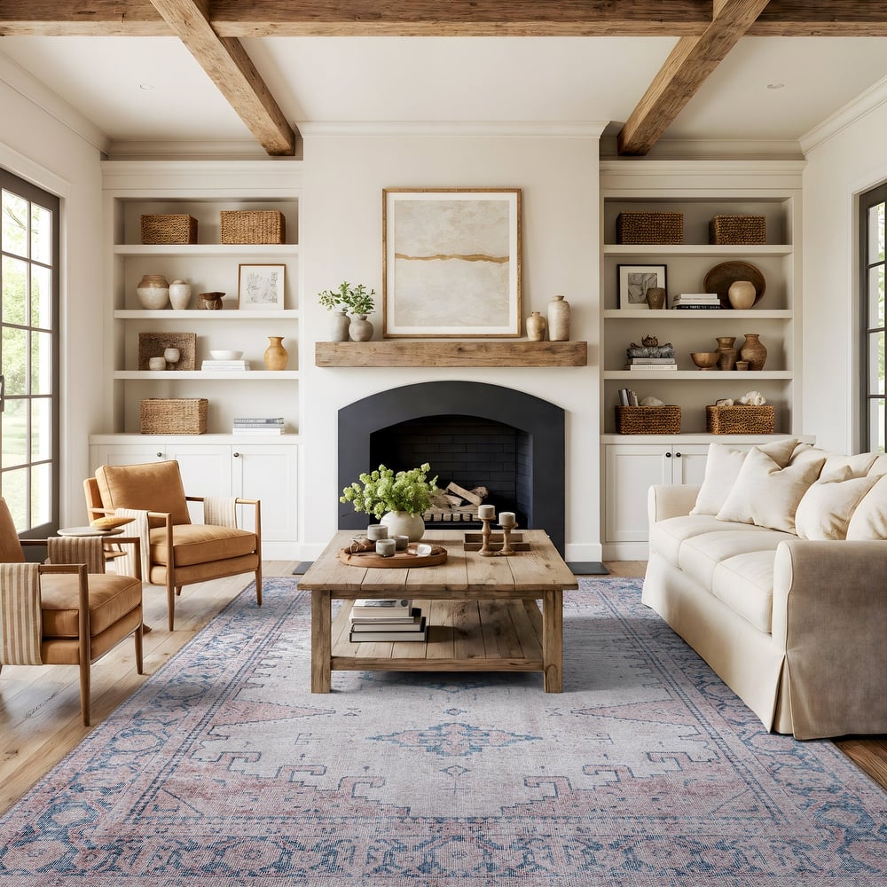 World Rug Gallery Vintage Bohemian Machine Washable Non Slip Area Rug