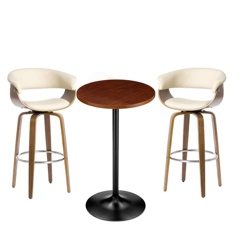 Glitzhome Set of 3 Leatherette Adjustable Swivel Bar Stool Pub Table Set