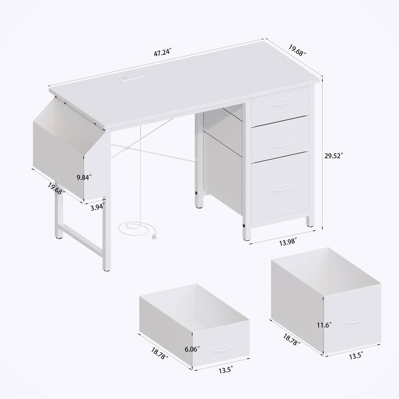 Office Desk Study Desk Company Computer Desk Game Table Vanity Table Home Desk with Power Outlet, 3 Drawers and Side Pocket
