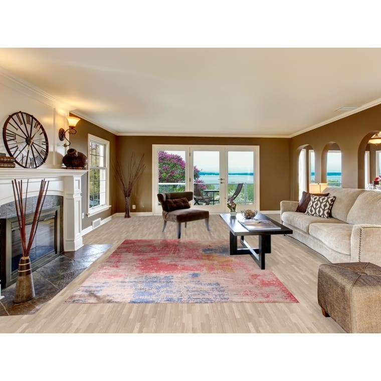 Contemporary Indian Area Rug Handmade Abstract Wool Carpet - 6'7" x 9'8"