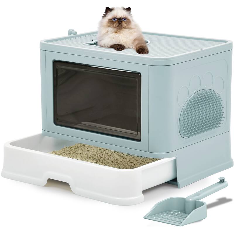 Cat Litter Box with Shovel - Blue