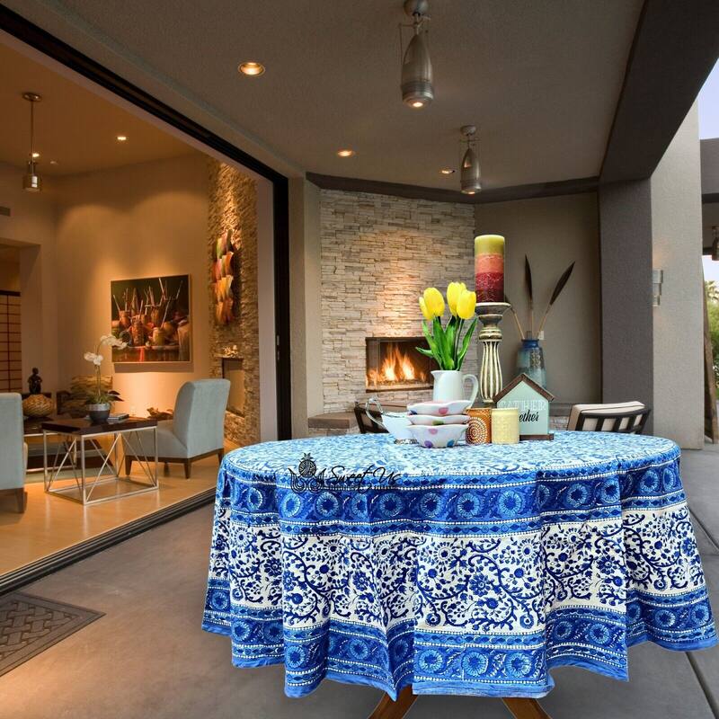 Block Print Cotton Eternal Floral Tablecloth Collection