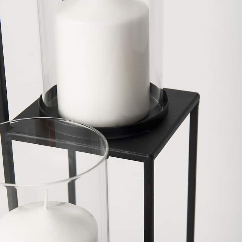 Cindy Matte Black Metal 4-Tier With Hurricane Glass Floor Candle Holders