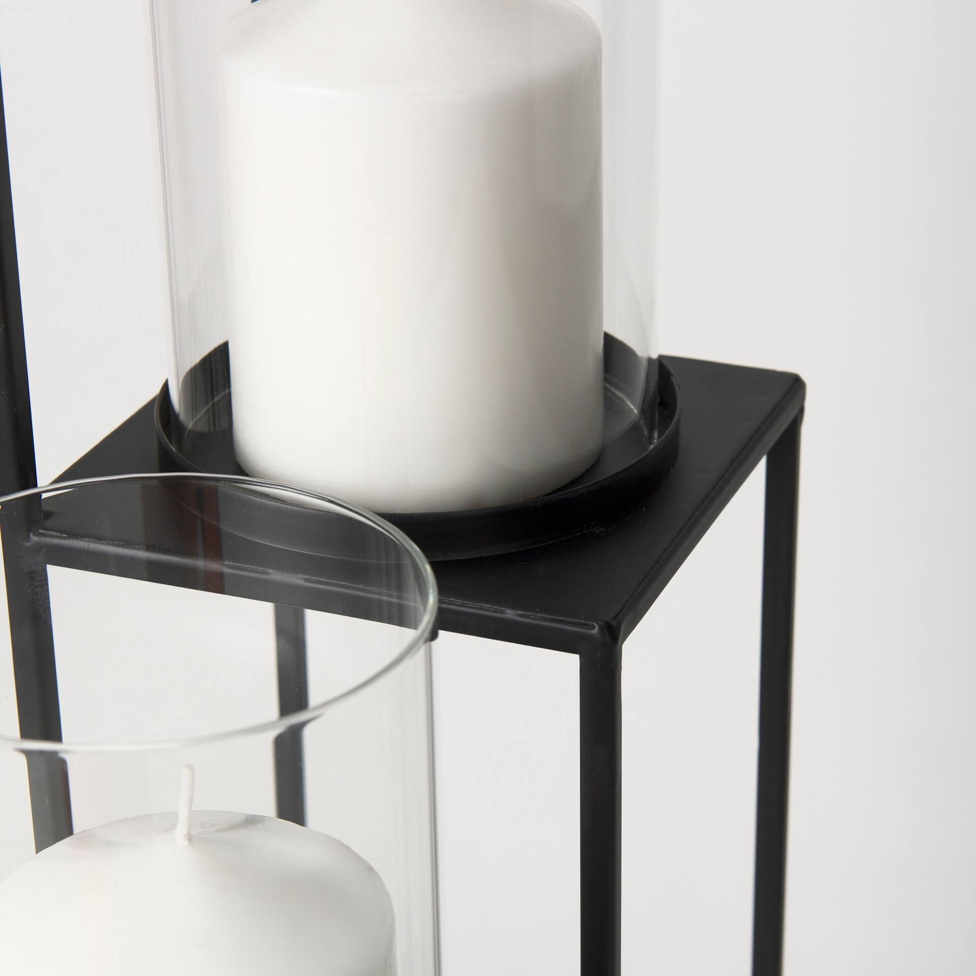 Cindy Matte Black Metal 4Tier With Hurricane Glass Floor Candle