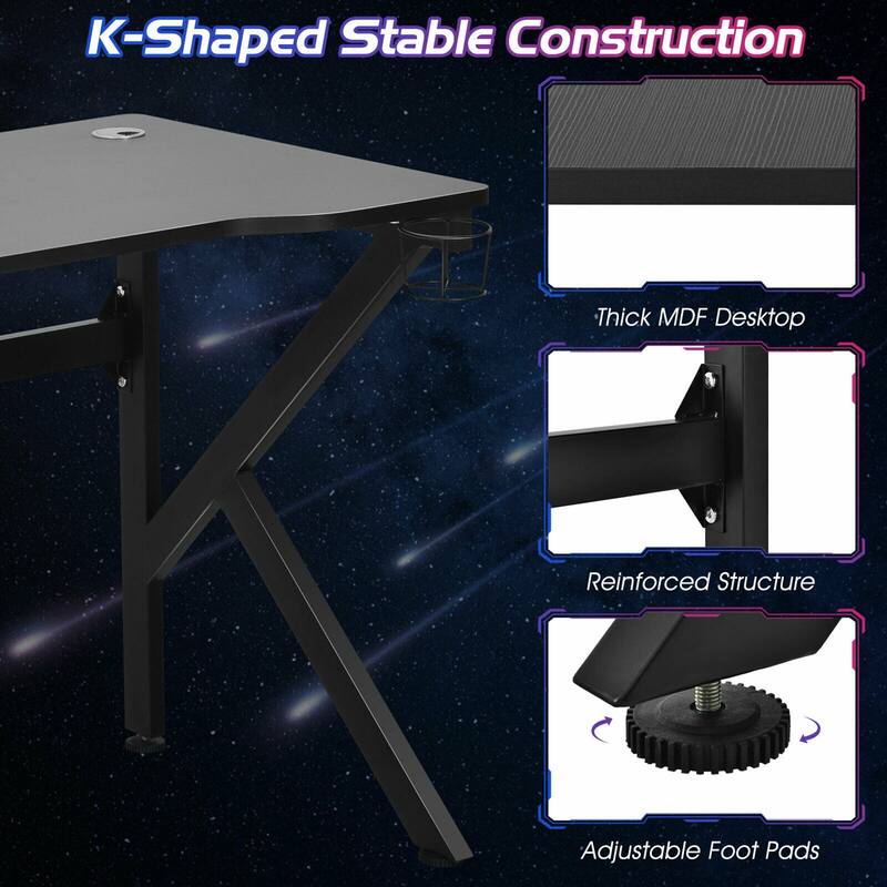 Gymax 48'' K-shaped Gaming Desk Computer Table with Cup Holder &