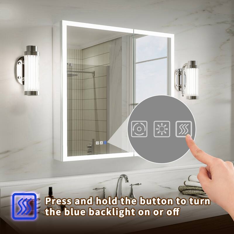 Modland 24"-30"W x 30"H LED Bathroom Medicine Cabinet with Mirror Anti-Fog,Surface or Recessed Mount
