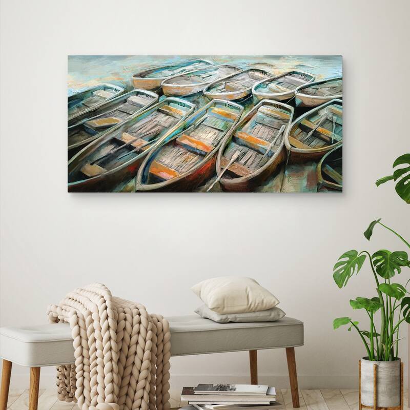 Bateaux Teal by Studio Arts Canvas Art Print