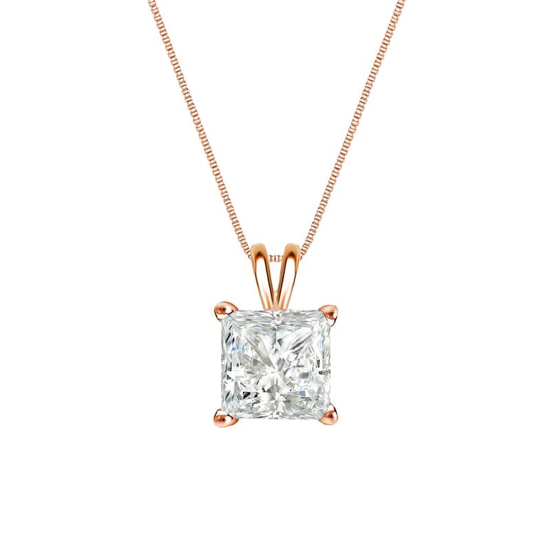 Auriya 14k Gold 1/3ctw Princess-cut Solitaire Diamond Necklace (I-J, SI2-SI3) - Rose