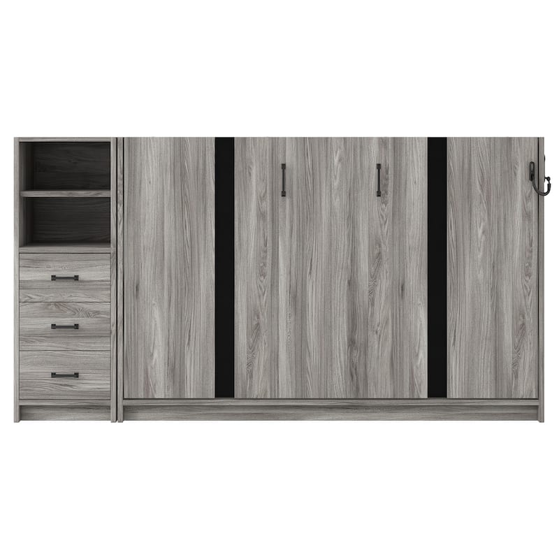Twin Size MDF Murphy Bed with 3 Drawers, LED Lighting, and Cabinet Conversion