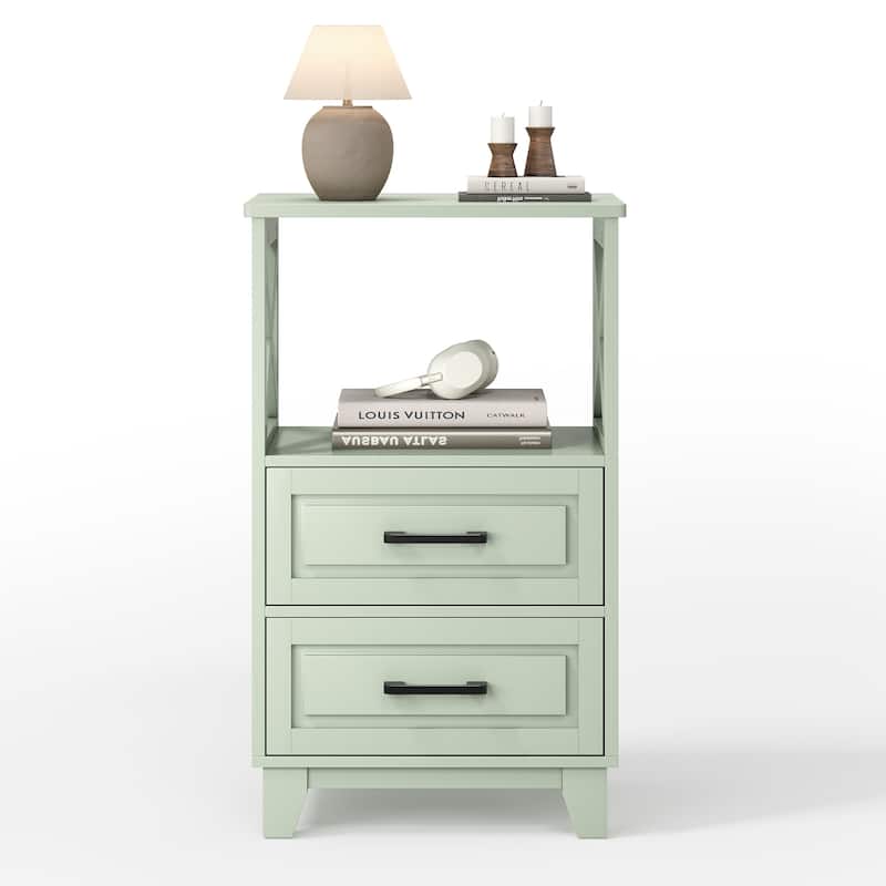 Tall Nightstand with 2 Drawers and Open Shelf Above