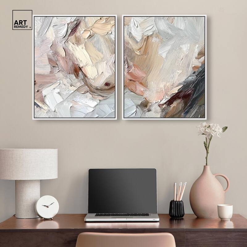 Running Horse Neutral I Canvas Set of 2 by Art Remedy