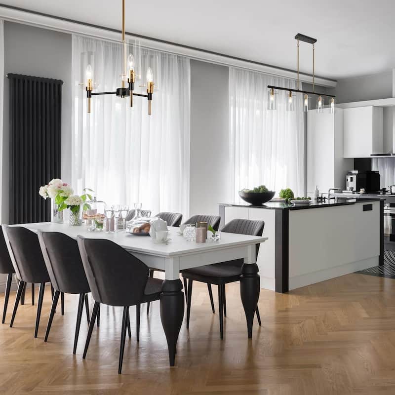 Modern Farmhouse 5-Light 36" L Black Gold Linear Chandelier Cylinder Glass Island Lights for Dining Room - 36" L x 3" W x 8" H