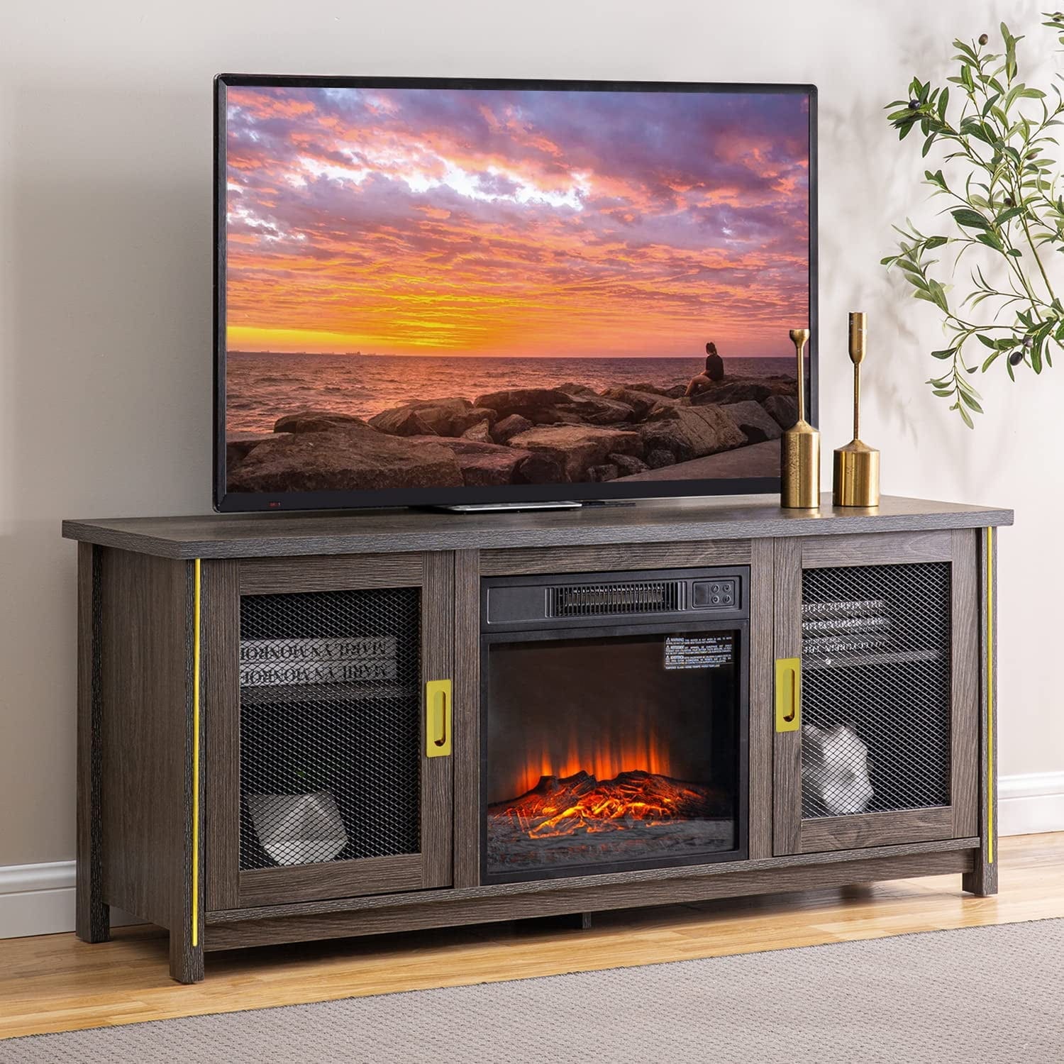 Dark grey clearance fireplace tv stand