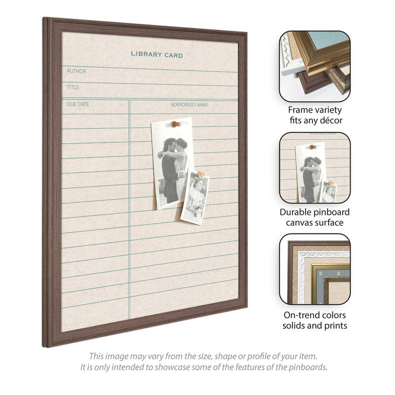 Kate and Laurel Framed Fabric Pinboard Linen Library Card Wall Organization
