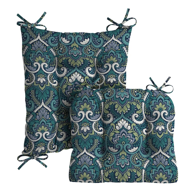 ARDEN Plush Indoor/Outdoor Rocking Chair Cushion Set - 18 x 20 - Sapphire Aurora Blue Damask