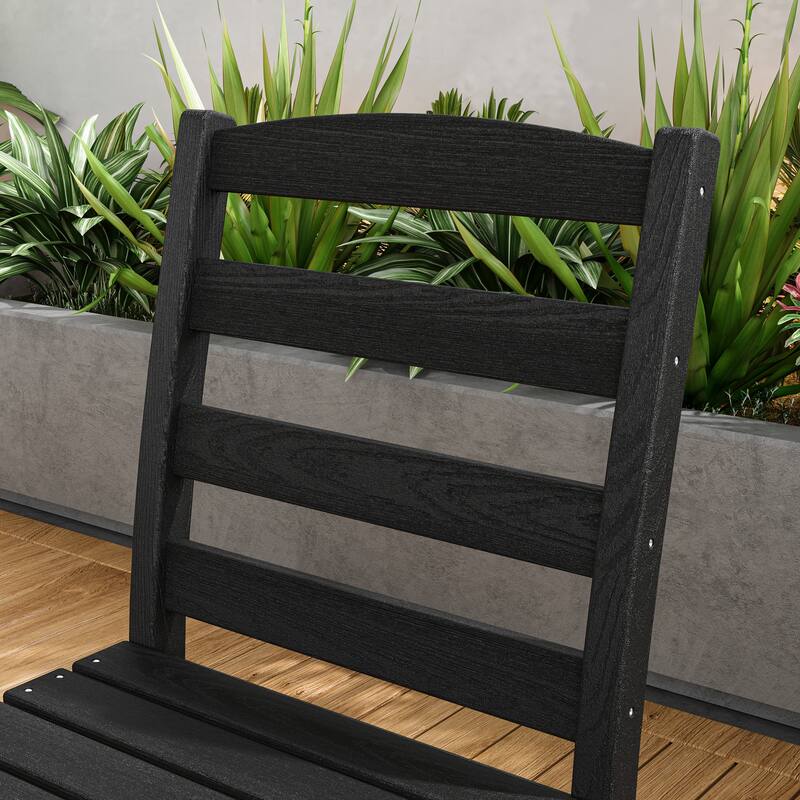 Outdoor Dining Table and Chair Set: HDPE Material, Wood - Grain Design
