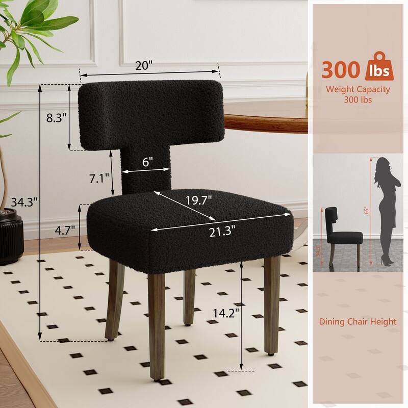 Dining Chairs Boucle Fabric Lamb Upholstered T-Shape (Set of 2)