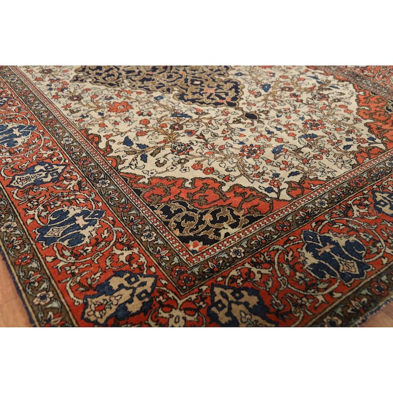Pre-1900 Antique Vegetable Dye Sarouk Farahan Persian Wool Carpet - 4'5" x 6'10"