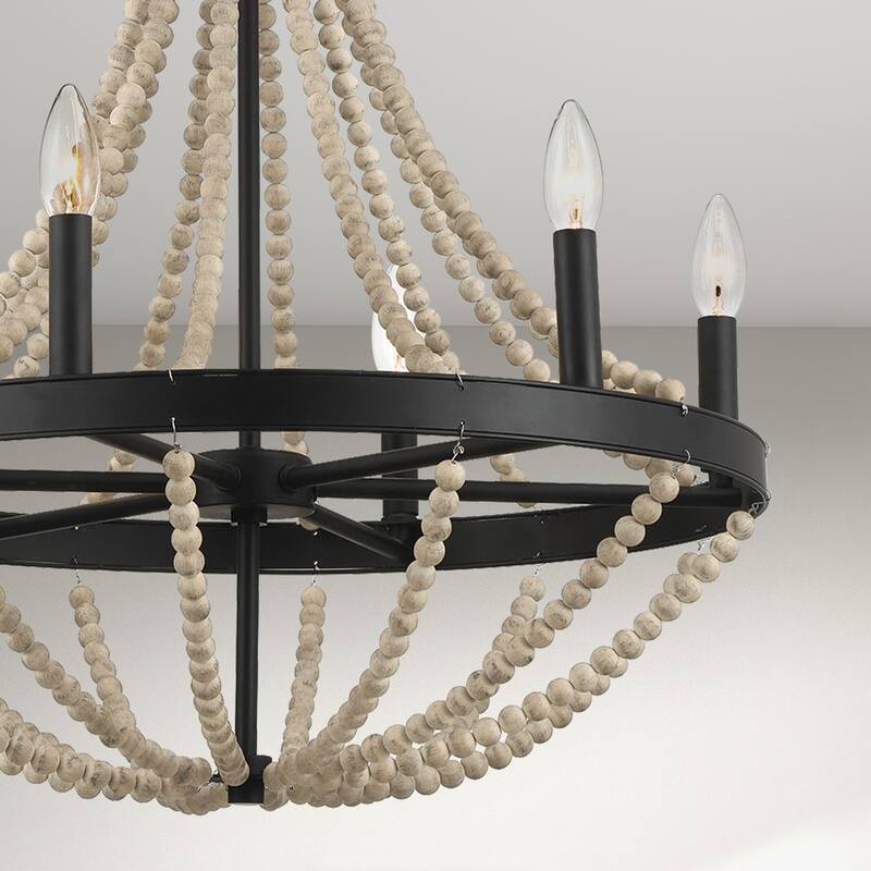 Hera Rustic 6-Light Wooden Bead Chandelier - Black