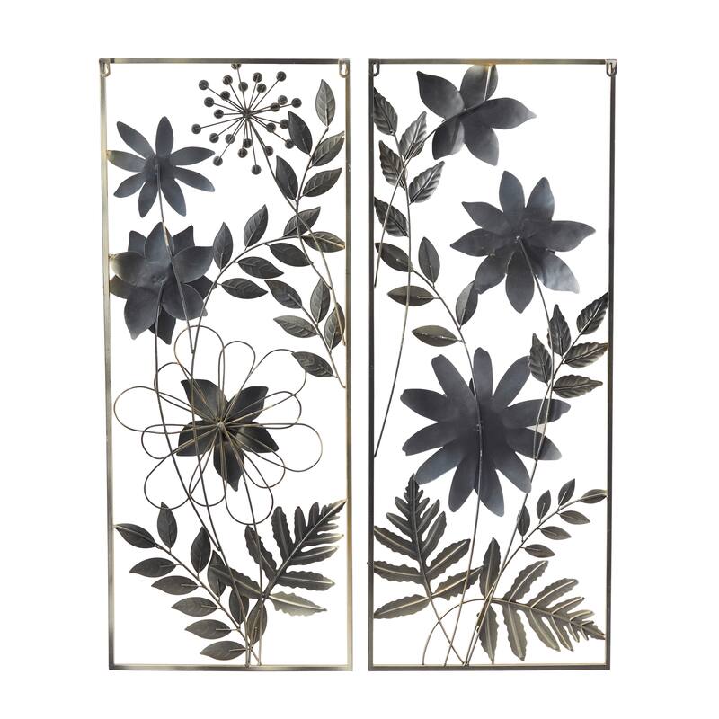 Metal Floral Wall Decor with Gold Frame - Set of 2 Gold - Roche River Decor