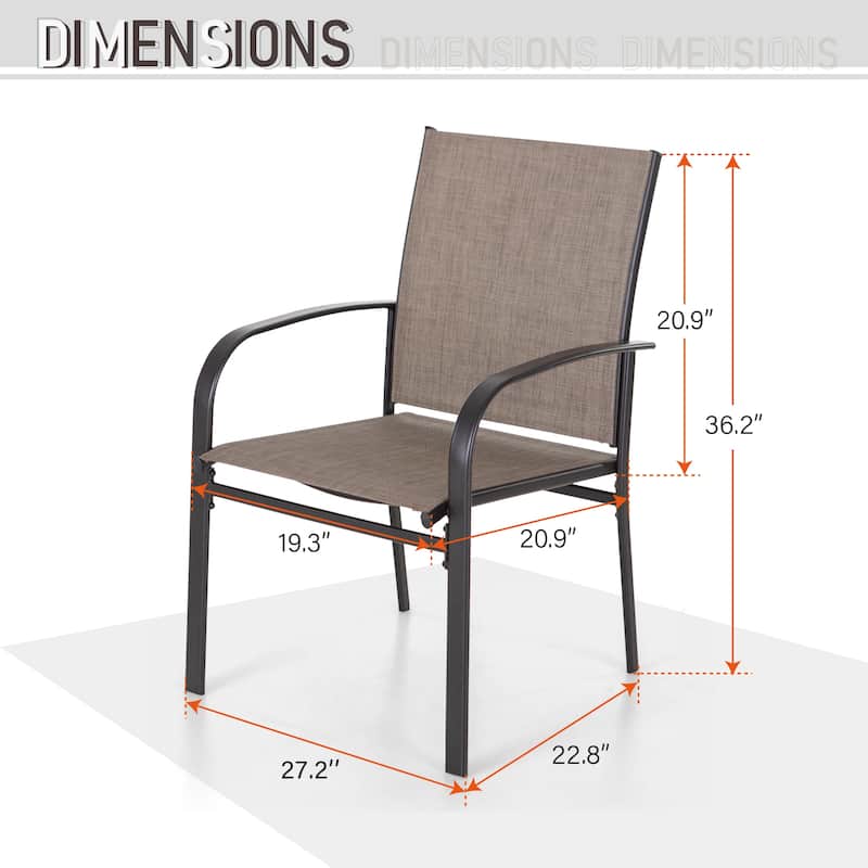 MAISON ARTS Outdoor Patio Dining Set 7 Piece Furniture Set with 6 Textilene Chairs and Metal Rectangular Brown Dining Table