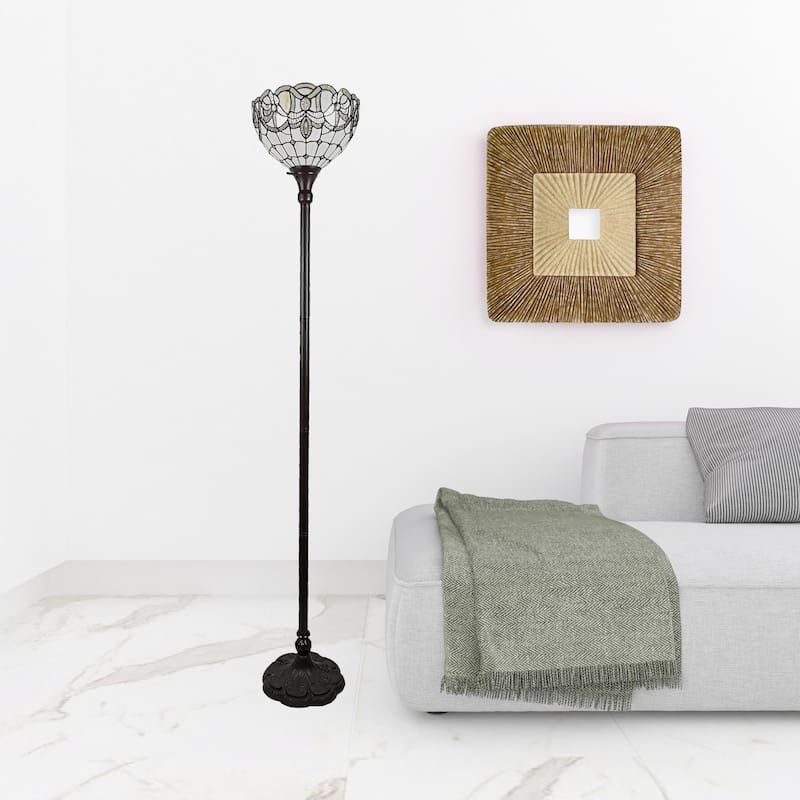 HomeRoots 72" Brown Traditional Shaped Floor Lamp With Brown Stained Glass Bowl Shade - 12