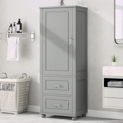 Tall Freestanding Bathroom Storage Cabinet with Two Drawers and Adjustable Shelf, Grey MDF Board, Ideal for Organized Living