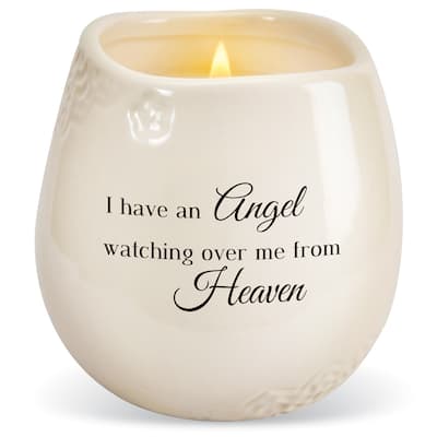Angel Watching Over Me Ceramic Holder Floral Scented Soy Candle, 18 oz. - 3.5 x 3.37 x 3.5