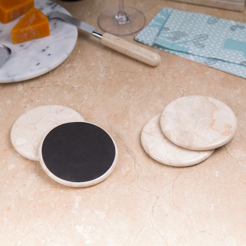 Creative Home 4 Piece Champagne Marble Coaster Set (4" Diameter), Beige