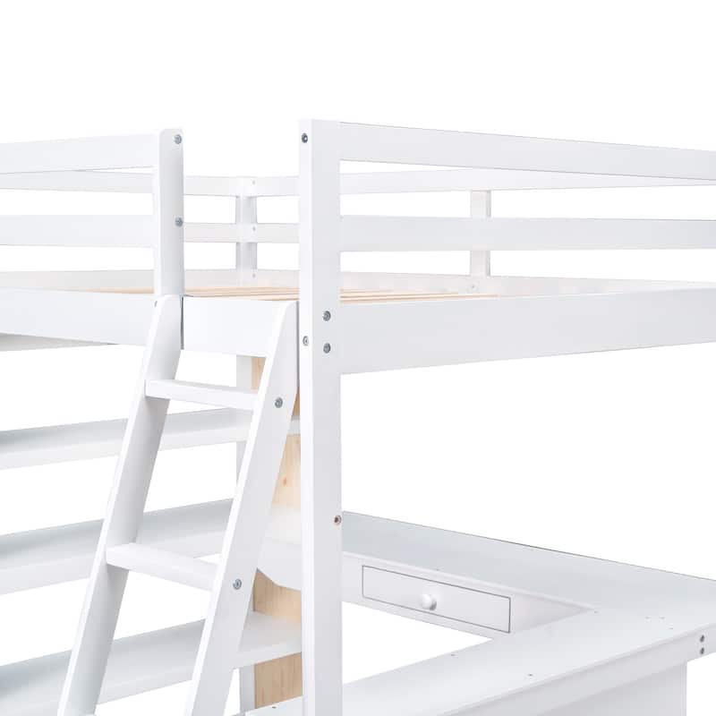 Full Size Loft Bed with Ladder, Shelves, Desk, and Storage, Ideal for Sleep and Study