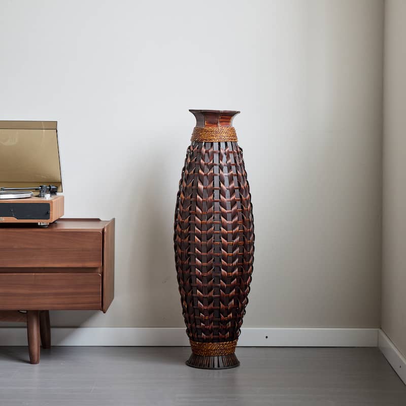 39" Decorative Tall Hand-Woven Bamboo Floor Vase