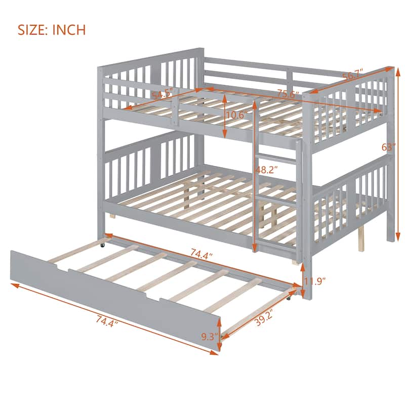 Full over Full Bunk Bed with Twin Size Trundle and Ladder