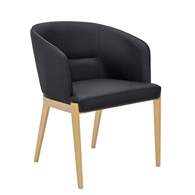 Cid Ravi 23 Inch Dining Chair, Dark Gray Faux Leather, Brass Steel Legs
