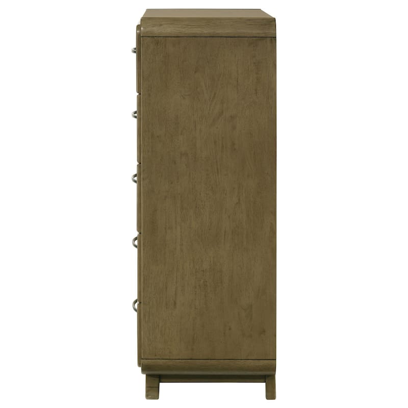 Deon Tall Dresser Chest, 5 Drawers w Nickel Handles, Nutmeg Brown