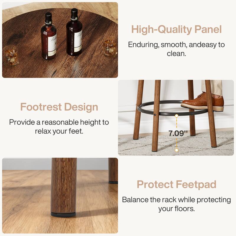 Industrial Pub Table Set 23.6" Round, 2 Stools, Small Bar Height for Kitchen Dining Living Room