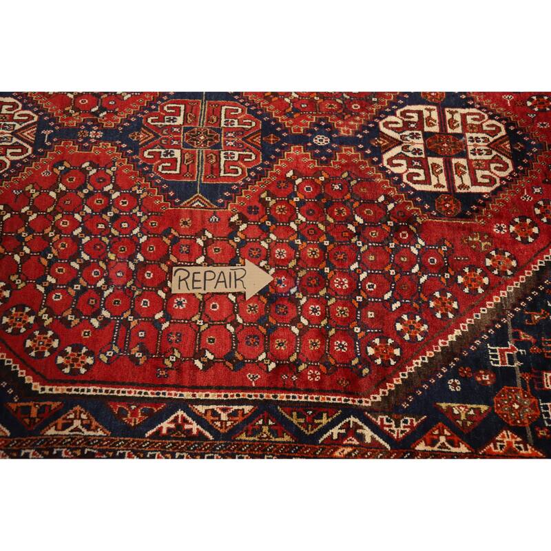 Hand Knotted Oriental 100% Wool Carpet Traditional Geometric Red Shiraz Area Rug - 8' 7'' X 5' 8''