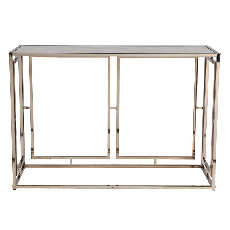 Champagne Faux Marble Console Table Gold Metal Frame and Rectangular - 43.75" L x 16" W x 29.5" H